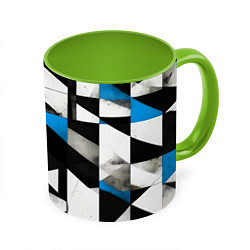 Кружка 3D Black and blue abstraction on a white background, цвет: 3D-белый + светло-зеленый