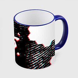 Кружка 3D Doom hexagon glitch color, цвет: 3D-синий кант