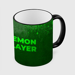 Кружка 3D Demon Slayer - green gradient по-горизонтали, цвет: 3D-черный кант