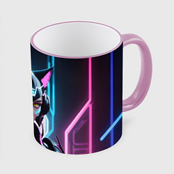 Кружка 3D Неон кибер девушка, цвет: 3D-розовый кант