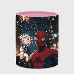 Кружка 3D Человек-паук и новогодний салют, цвет: 3D-белый + розовый — фото 2