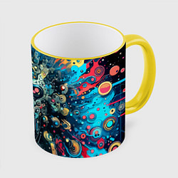 Кружка 3D Таинственная кибер физиономия - паттерн, цвет: 3D-желтый кант