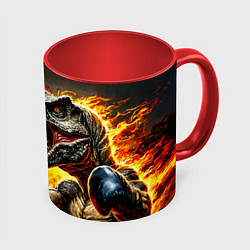 Кружка 3D Динозавр боксер в огне, цвет: 3D-белый + красный