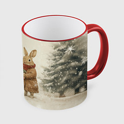 Кружка 3D Зайчата идут на новый год, цвет: 3D-красный кант