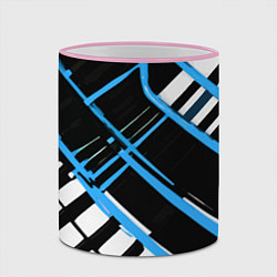 Кружка 3D Сине-белые линии на чёрном фоне, цвет: 3D-розовый кант — фото 2