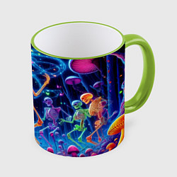 Кружка 3D Танец неоновых скелетов под грибами, цвет: 3D-светло-зеленый кант