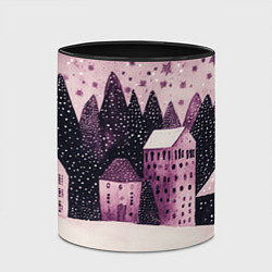 Кружка 3D Новогодние домики в лесу, цвет: 3D-белый + черный — фото 2