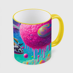 Кружка 3D Рик в космической лодке - сюрреализм, цвет: 3D-желтый кант