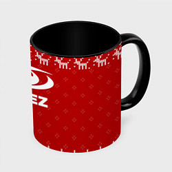 Кружка 3D Новогодний Ateez с оленями, цвет: 3D-белый + черный