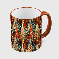 Кружка 3D Новогодний еловый лес, цвет: 3D-оранжевый кант