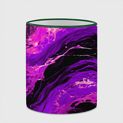 Кружка 3D Фиолетовые брызги на чёрном фоне, цвет: 3D-зеленый кант — фото 2