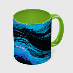 Кружка 3D Синие брызги на чёрном фоне, цвет: 3D-белый + светло-зеленый
