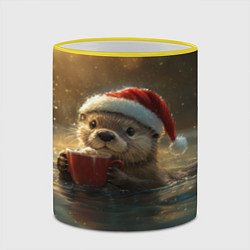Кружка 3D Выдра с кофе на новый год, цвет: 3D-желтый кант — фото 2