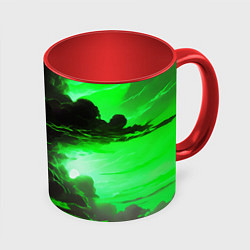 Кружка 3D Кислотный зелёный закат, цвет: 3D-белый + красный