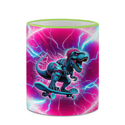 Кружка 3D Cyber tyrannosaurus is a cool skateboarder, цвет: 3D-светло-зеленый кант — фото 2