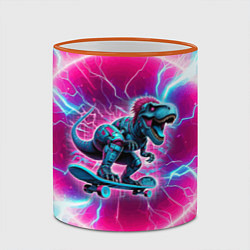 Кружка 3D Cyber tyrannosaurus is a cool skateboarder, цвет: 3D-оранжевый кант — фото 2