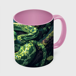 Кружка 3D Змея на дереве, цвет: 3D-белый + розовый