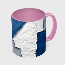 Кружка 3D Сине-белый пэчворк, цвет: 3D-белый + розовый