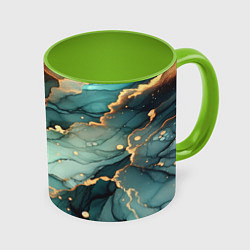 Кружка 3D Бирюзовый узор с оранжевыми вставками, цвет: 3D-белый + светло-зеленый