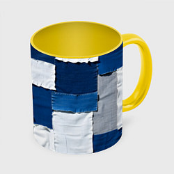 Кружка 3D Джинсовый пэчворк, цвет: 3D-белый + желтый