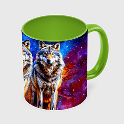 Кружка 3D Волки в космосе, цвет: 3D-белый + светло-зеленый