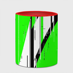 Кружка 3D Black and white vertical stripes on a green backgr, цвет: 3D-белый + красный — фото 2