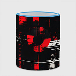 Кружка 3D Красно-белый гранж на чёрном фоне, цвет: 3D-небесно-голубой кант — фото 2