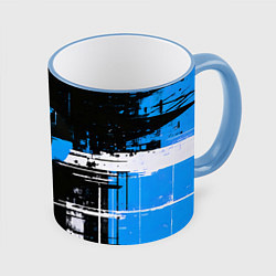 Кружка 3D Сине-белый гранж на чёрном фоне, цвет: 3D-небесно-голубой кант