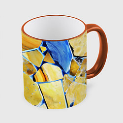 Кружка 3D Жёлто-синяя абстракция, цвет: 3D-оранжевый кант