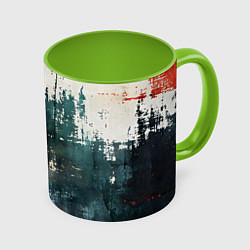 Кружка 3D Чёрно-красная ржавчина на белом фоне, цвет: 3D-белый + светло-зеленый