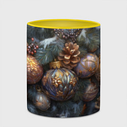 Кружка 3D Новогодние круглые игрушки, цвет: 3D-белый + желтый — фото 2