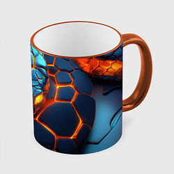 Кружка 3D Cyber neon snake, цвет: 3D-оранжевый кант