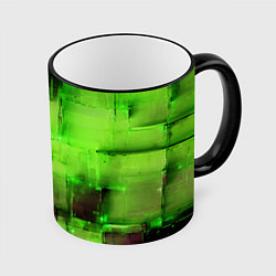 Кружка 3D Чёрные пятна на зелёном фоне абстракция, цвет: 3D-черный кант