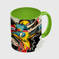 Кружка 3D Tekken dragon tatoo, цвет: 3D-белый + светло-зеленый