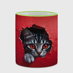 Кружка 3D Выглядывающий котик, цвет: 3D-светло-зеленый кант — фото 2
