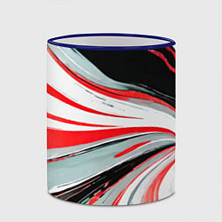 Кружка 3D Волнистые бело-красные линии на чёрном фоне, цвет: 3D-синий кант — фото 2