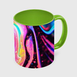 Кружка 3D Жидкая энергия космоса - нейросеть, цвет: 3D-белый + светло-зеленый