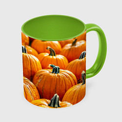 Кружка 3D Много тыкв, цвет: 3D-белый + светло-зеленый