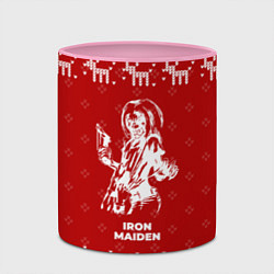 Кружка 3D Новогодний Iron Maiden с оленями, цвет: 3D-белый + розовый — фото 2