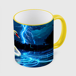 Кружка 3D Лебедь на пруду в гразу, цвет: 3D-желтый кант