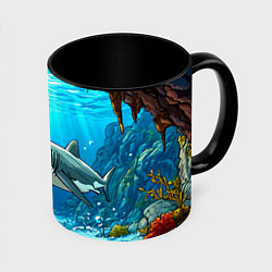 Кружка 3D Акула в океане, цвет: 3D-белый + черный