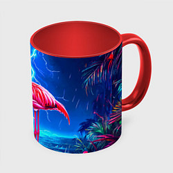 Кружка 3D Фламинго и молния, цвет: 3D-белый + красный