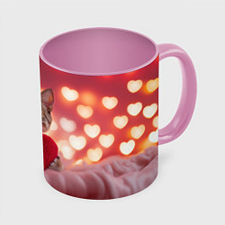 Кружка 3D Котик с сердечком, цвет: 3D-белый + розовый