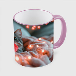 Кружка 3D Котик с сердечком, цвет: 3D-розовый кант