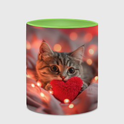 Кружка 3D Кошечка с сердечком и с гирляндой, цвет: 3D-белый + светло-зеленый — фото 2