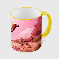 Кружка 3D Верблюд в розовой пустыне, цвет: 3D-желтый кант