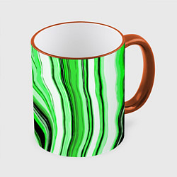 Кружка 3D Волнистые вертикальные чёрно-зелёные полосы, цвет: 3D-оранжевый кант