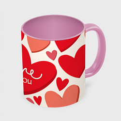 Кружка 3D Love you hearts pattern, цвет: 3D-белый + розовый