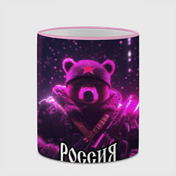 Кружка 3D Военный медведь в фиолетовом неоне, цвет: 3D-розовый кант — фото 2