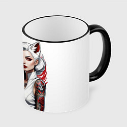 Кружка 3D Белая лиса, цвет: 3D-черный кант